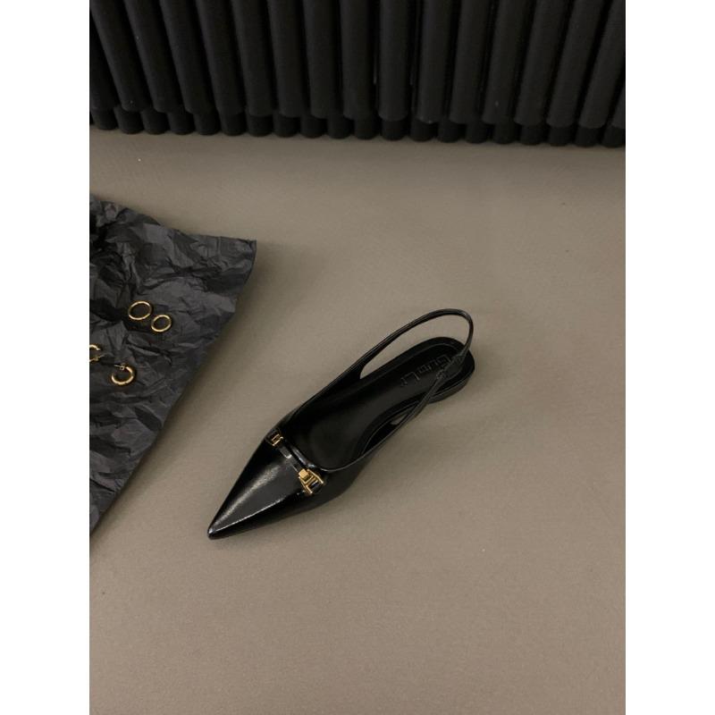 

Flat bottom black bag head sandals fairy shoes new spring and summer pointed rhinestone temperament single shoes 39