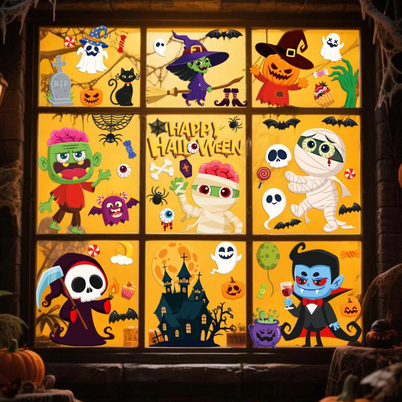 Halloween Window Sticker Pumpkin Witch Bat Castle Pattern Wall Stickers Halloween Decals
