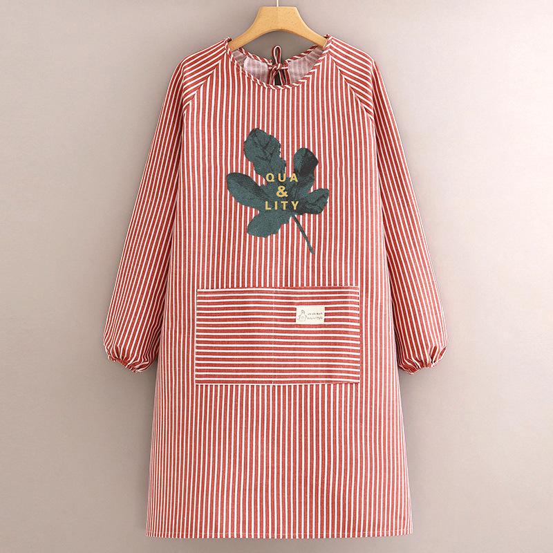 Cotton and Linen Long-sleeved Apron Kitchen Home Breathable Anti-fouling Cooking Apron Smock for Women