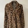 Fall Winter Women Coat Thick Plush Leopard Print Lapel Long Sleeve Windproof Cold-proof Mid Length Pockets Cardigan Lady Loose Overcoat