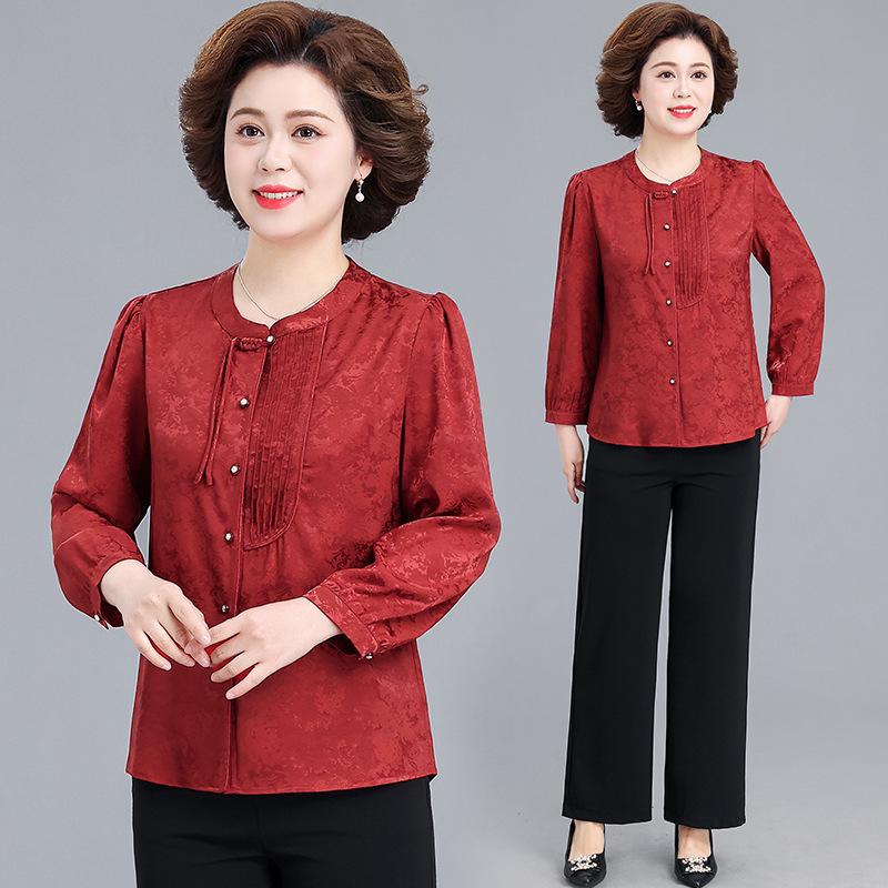 2026 Elegant Retro Jacquard Chinese Style Spring Top for Mothers, Perfect for Middle-Aged and Elderly Women