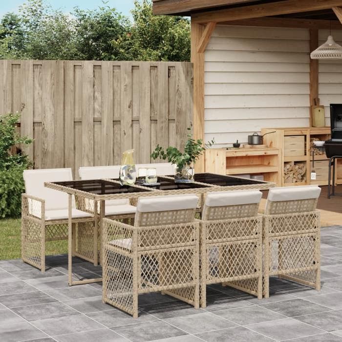 VidaXL Ensemble à manger de jardin et coussins 7 pcs beige poly rotin 3210730