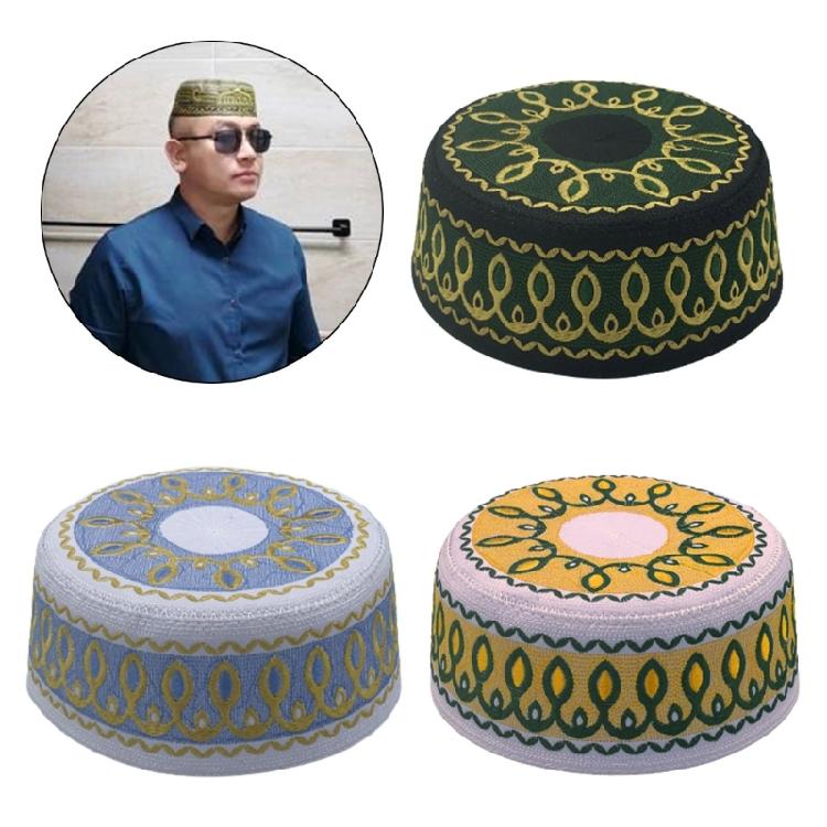 Teens Embroidery Islamic Beanie Breathable Protecting Casual Pray Hat for Adult