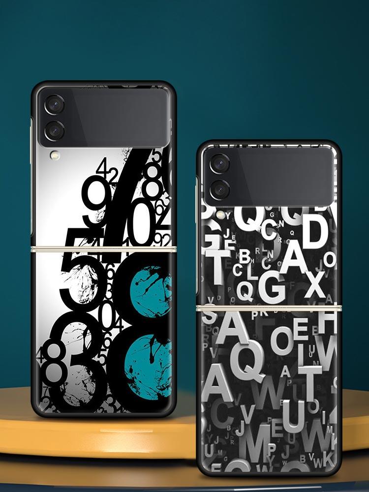 Number Pattern Hard PC Phone Case For Samsung Galaxy Z Flip 7 6 5 4 Black Cover For Galaxy Z Flip 3 Foldable Fundas Shell Capas