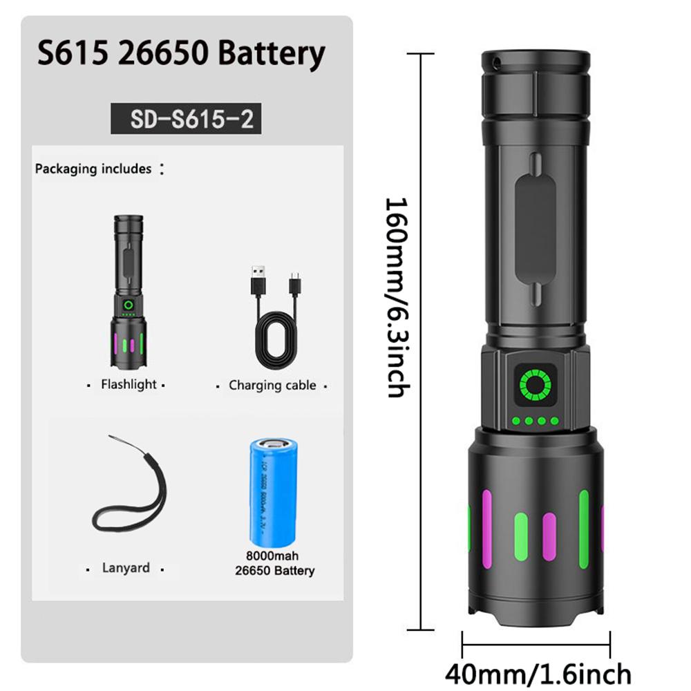 S615 Powerful LED Flashlight Rechargeable Zoomable Tactical LED Flashlight Super Bright Torch Lantern for Outdoor Camping Hiking