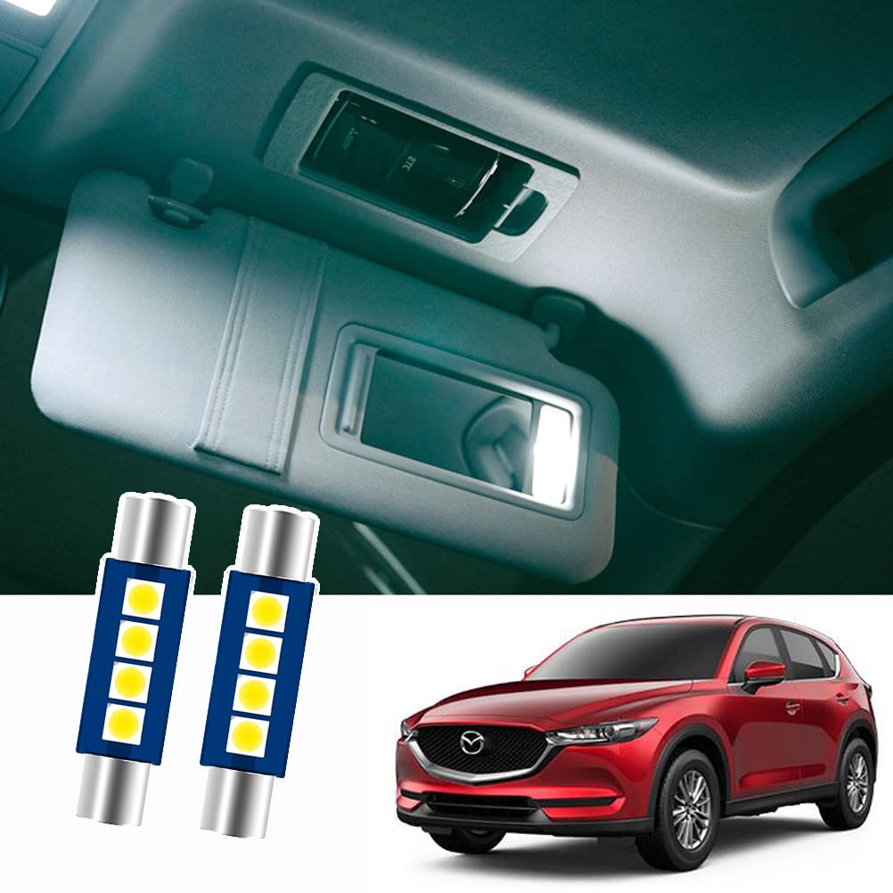 Sett med 2 LED sminkelys for Mazda x Trippel SMD solskjerm for interiørrom tilpasset og biltilbehør CX-5 KE/KF-serien, T6.3 31mm, 3-chip pærer, Hvit,