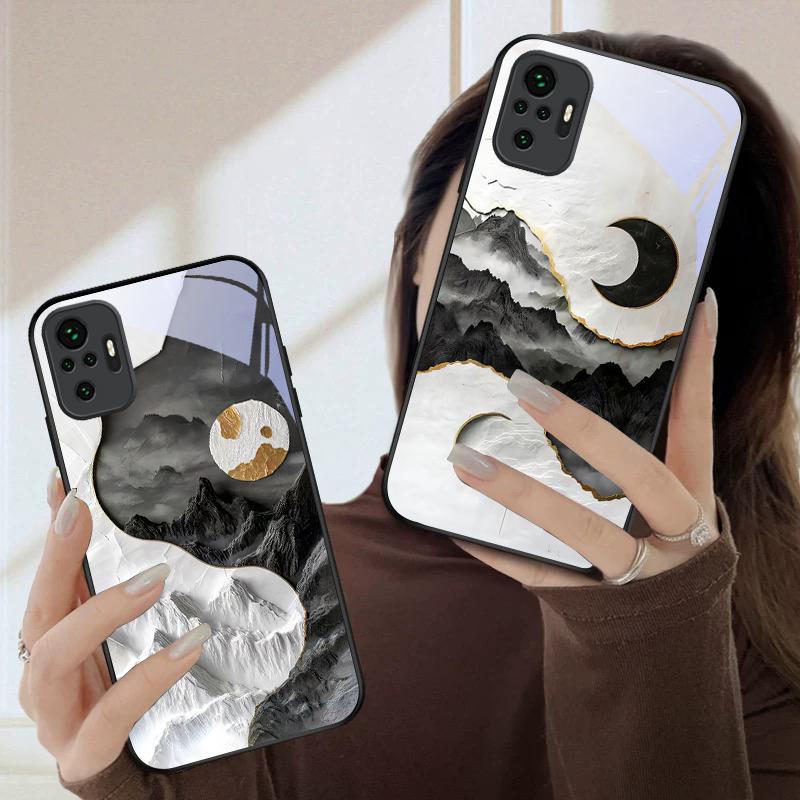 Snow Mountain Cluster For Redmi Note 8 9 9S 12S 10 Pro 11 12 13 Pro+ 14 Pro K60 Ultra 13C 14C A3 12 13 Black Glass Phone Case