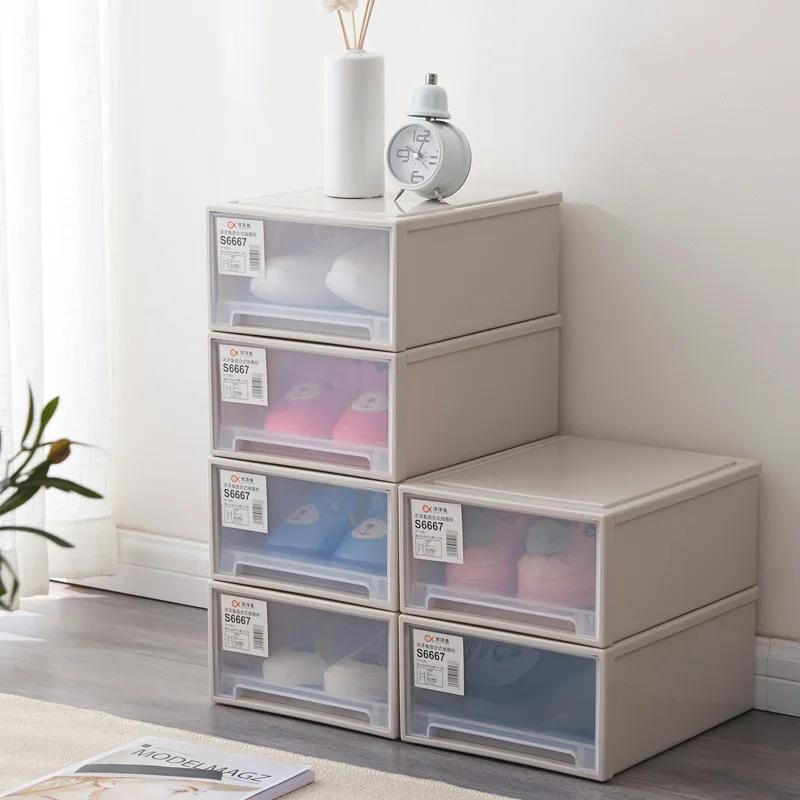 Transparent drawer style shoe box Plastic storage box Stackable No assembly required Dustproof and moisture-proof Storage items