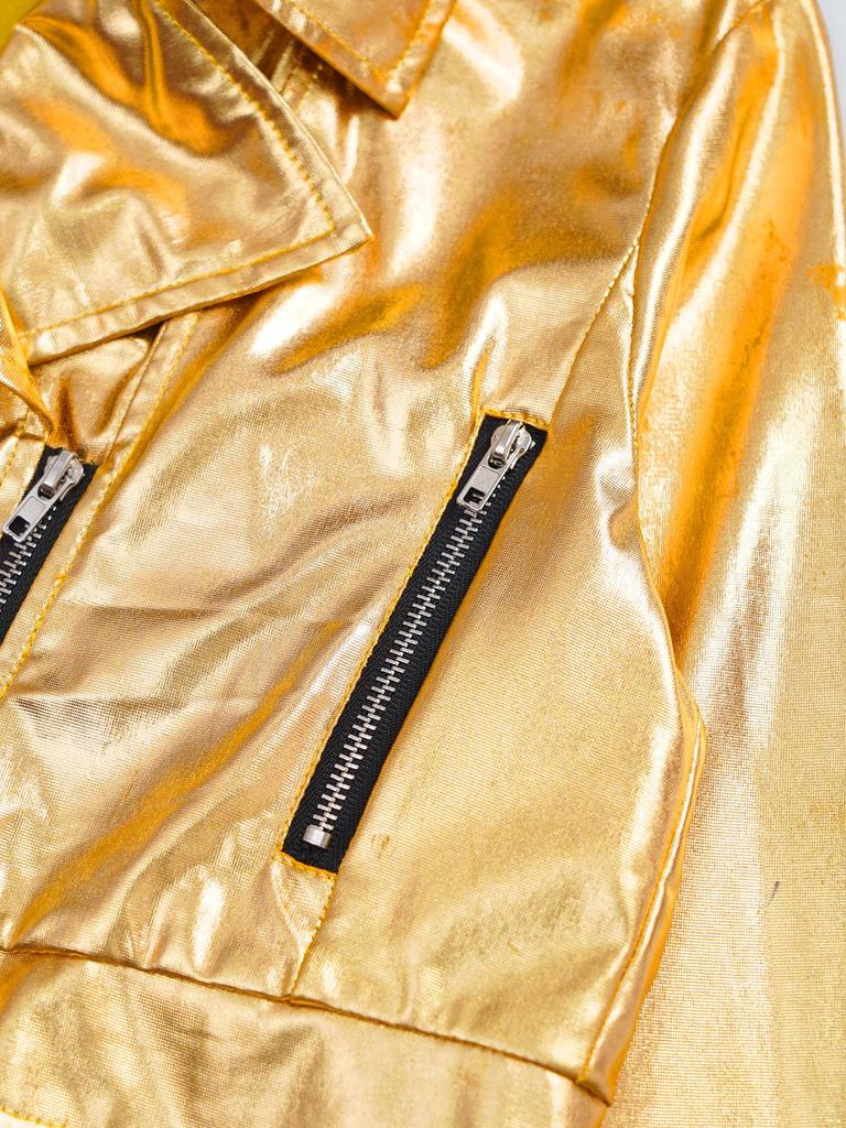 Unisex Dziecięca Metaliczna Kurtka na Zamek Kołnierz Klapowy Długi Rękaw Okrycie Wierzchnie Kurtka do Jazdy na Motocyklu Hip Hopu Jazzu Tańca