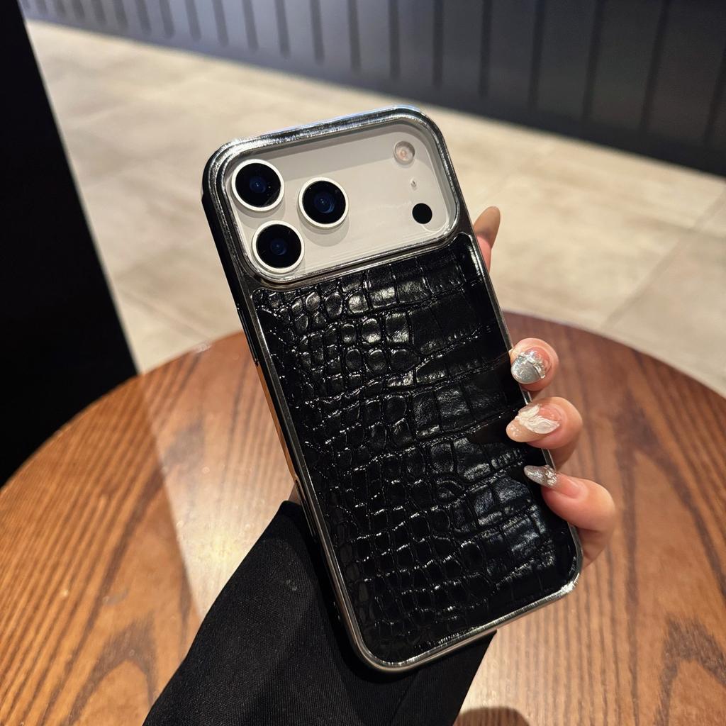 Luxury Aurora Crocodile Pattern Leather Phone Case For iPhone 17 Air 16 15 14 13 12 11 Pro Max Plus Plating Gradient Laser  Shockproof protect Cover