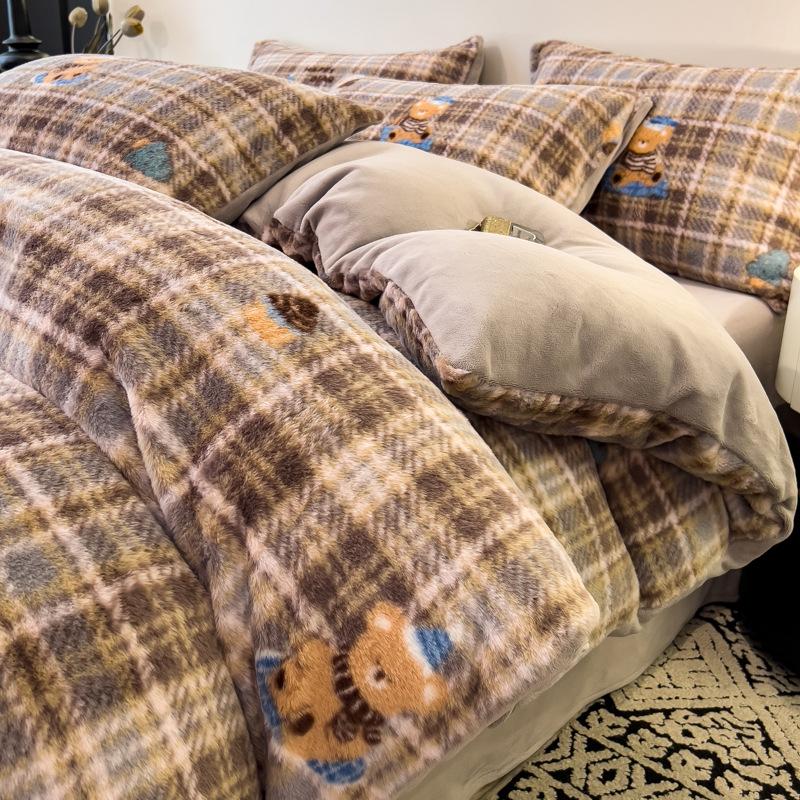 Thickened Rabbit Plush Quilt Cover Single Piece Thickened Milk Plush Quilt Cover Three-Piece Set Single Flannel Quilt Cover 3