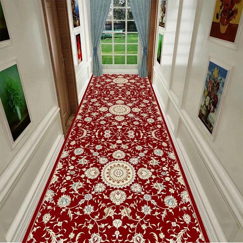 European Luxury Hall Corridor Carpet Non-slip Washable Runner Stairway Rug Outdoors Aisle The Long Corridor Mat Customizable