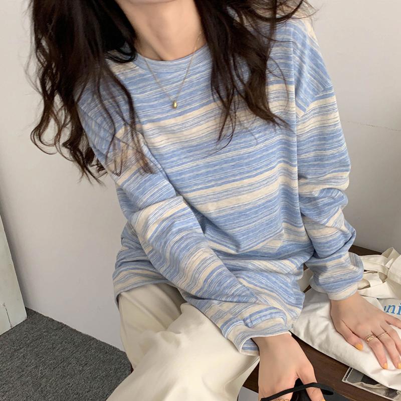 Bluza damska, cienka, luźna, z długim rękawem, modny sweter w paski