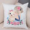 Cute Cartoon Girl and Cat Cushion Cover for Children Room Sofa Home Car Decor Lovely Child Pillow Case Plush Pillowcase 45x45cm
