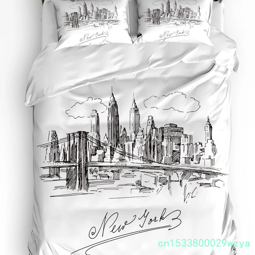 New York English Text Landscape Duvet Cover With Pillow Case Custom 3pcs Bedding Set Quilt Cover Double Bed Home Textile