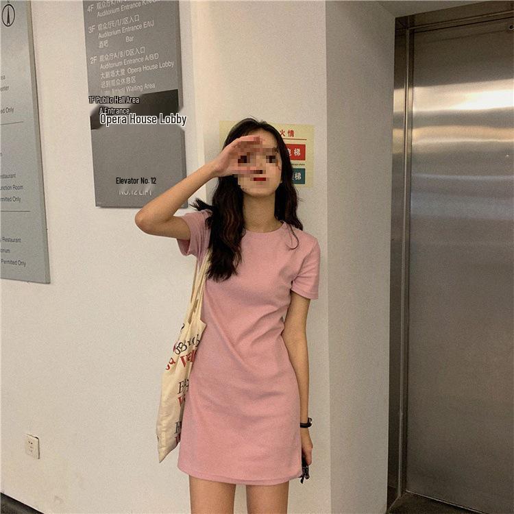 2024 Summer Korean-Style Solid Color Mid-Length Dress for Women Students