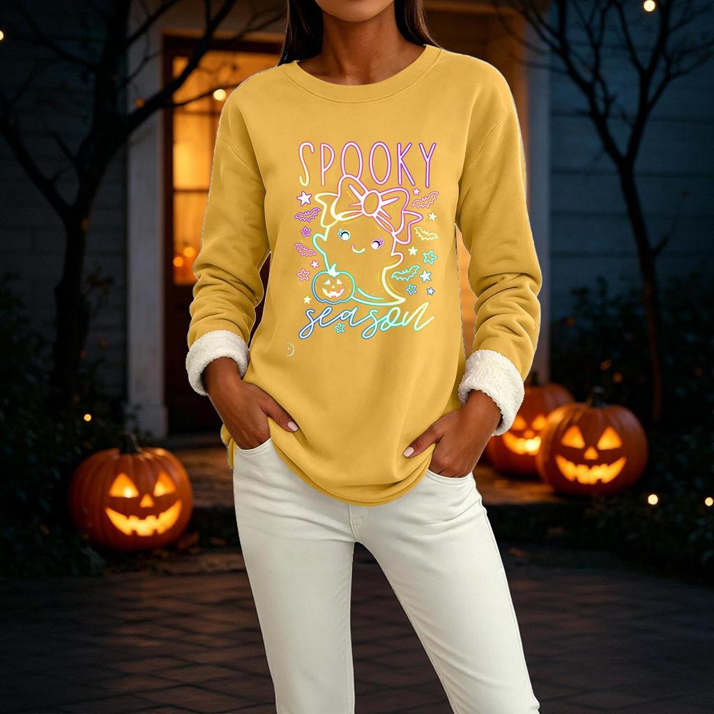 Women's Lined Long Sleeve Round Neck Halloween Sweatshirt Winter Casual Top