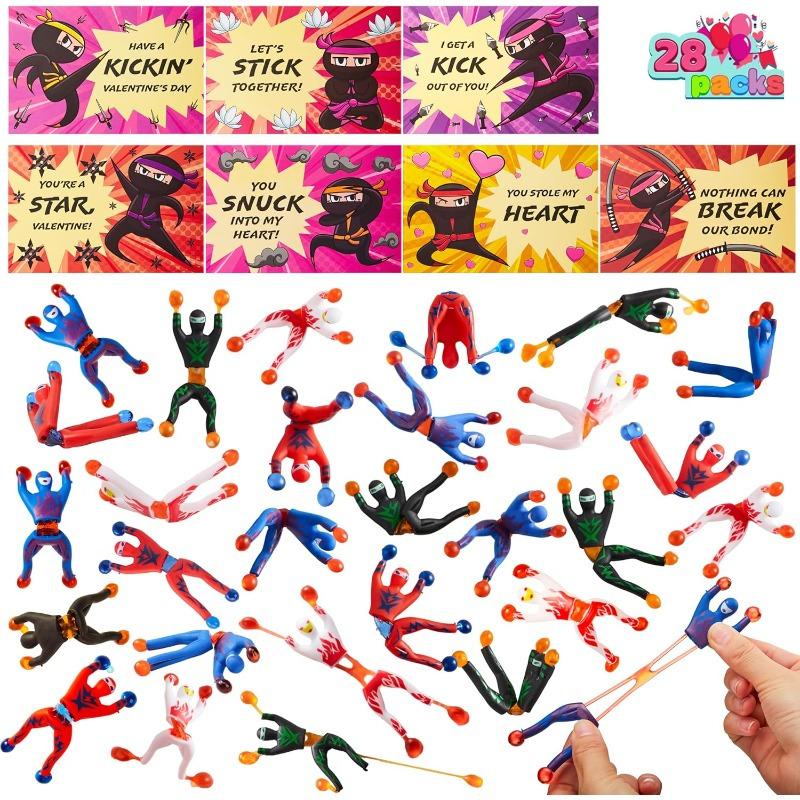JOYFY 30 piezas de figuras de ninjas para escalar paredes adhesivas para el Día de San Valentín con tarjetas de regalo, juguetes antiestrés para niños, recuerdos de fiesta de San Valentín