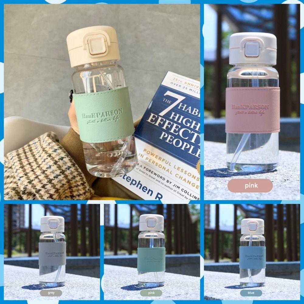 

With Straw Transparent Plastic Water Bottle Leak-proof Large Capacity Drinking Bottle Insulation Sleeve Anti-fall Cups Gift серый