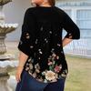 Women's Fashion Large Size Printed V-Neck Three-quarter Sleeve Top
