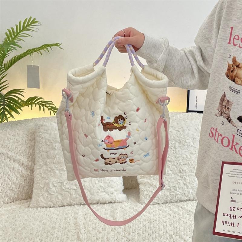 2 Winter gesteppte gepolsterte Cartoon Stickerei Tragetasche Umhängetasche große Kapazität Schultertasche Pendler Tragetasche