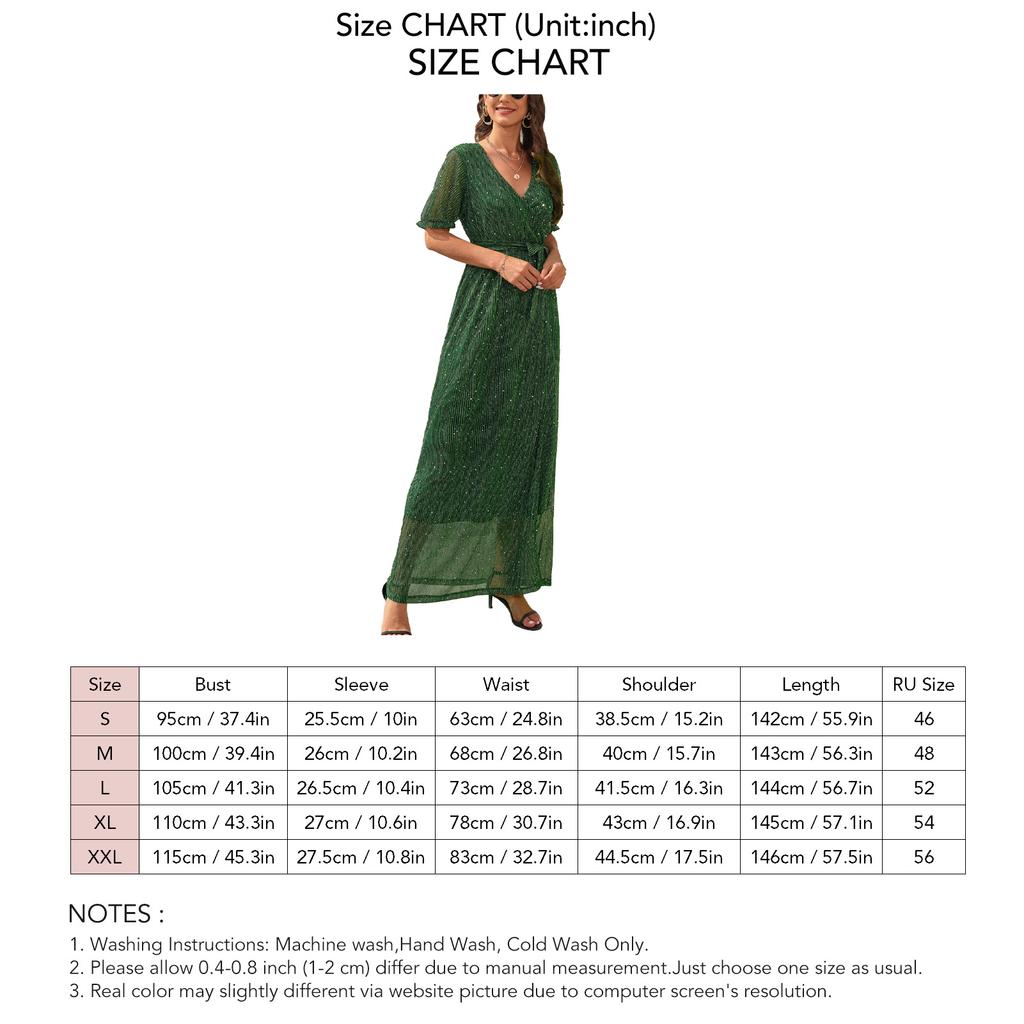 Women V Neck Wrap Maxi Dress Waist Belted Side Slit Pure Color Gold Stamping Short Sleeves Dress