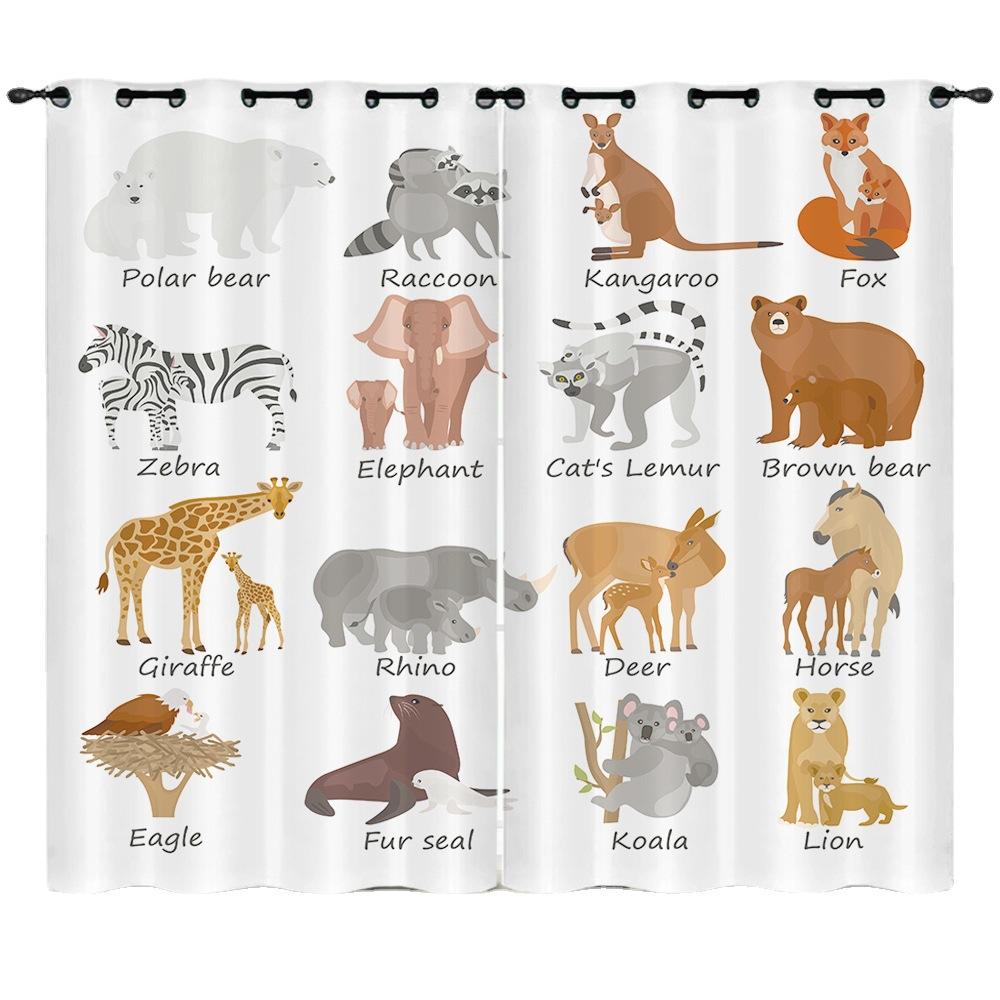 Curtain Cartoon Animal Curtain Digital Printing 3D Blackout Curtain Blindout Bedroom No Punching