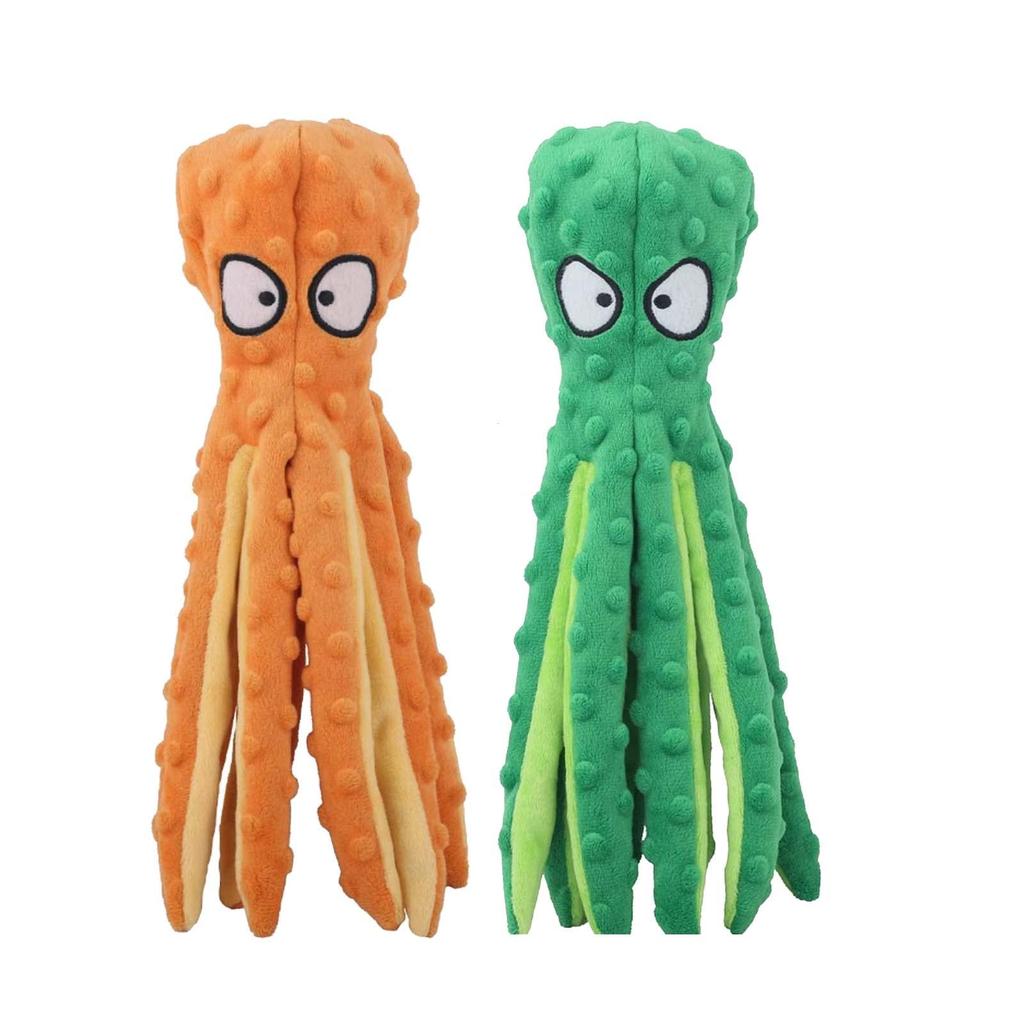 Squeaky Dog Stuffed Crinkle Plush Dog Chew Toys for Teething Training and Durable Interactive Dog Toys for and Large Dogs 2-Pack Toys, Octopus-Free