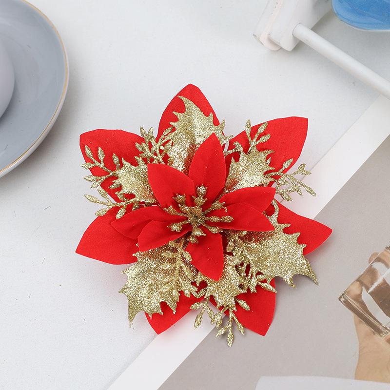 5Pcs Glitter Christmas Flowers Xmas Tree Ornaments Christmas Decorations for Home 2025 Navidad Noel Natal Gifts New Year 2025