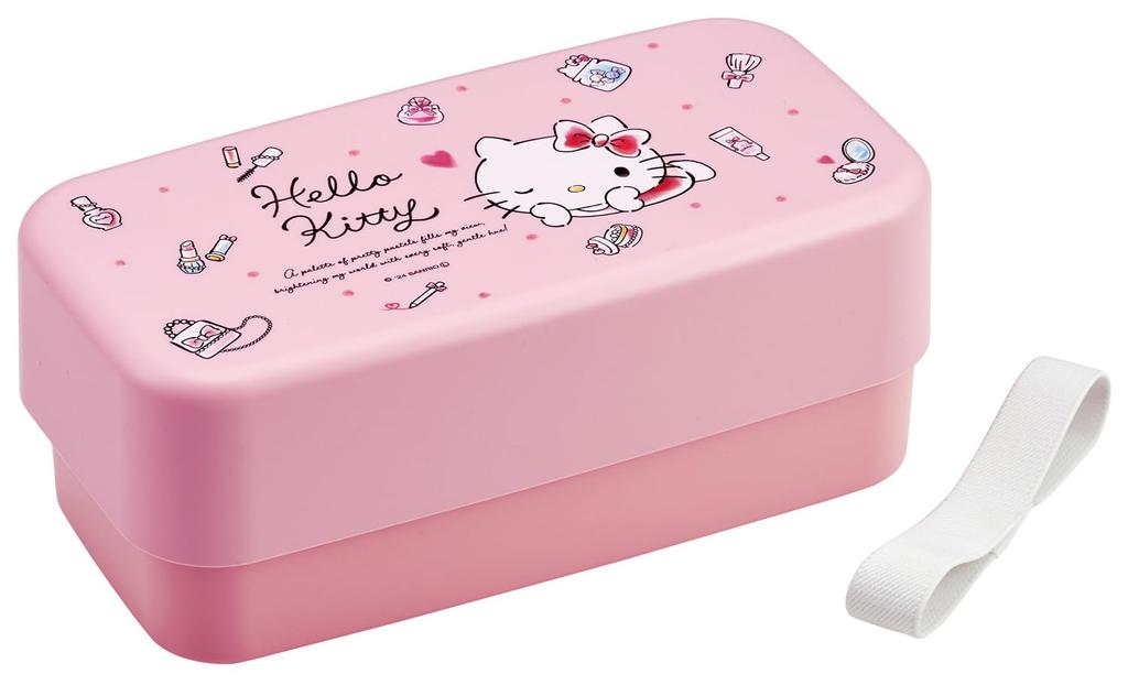 Skater Biomass Lunch Box with Large Capacity Nesting Lunch Belt Dishwasher and Microwave Made in Sanrio Hello Kitty Watercolor Cosmetics Cutlery,