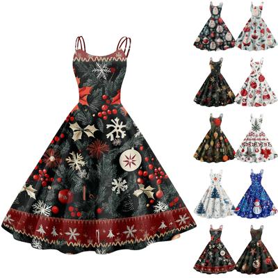 Women's Fashion Christmas  Printed Sexy Strapless Gothic Cocktail Dress Punk, Vintage Dress.