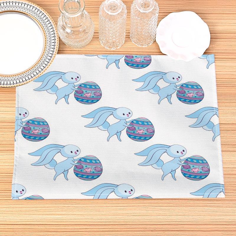 Easter Bunny Pattern Placemat Cotton Linen Fabric Table Mats Family Dinner Tableware Kitchen Size 30X45 Cm Table Mat