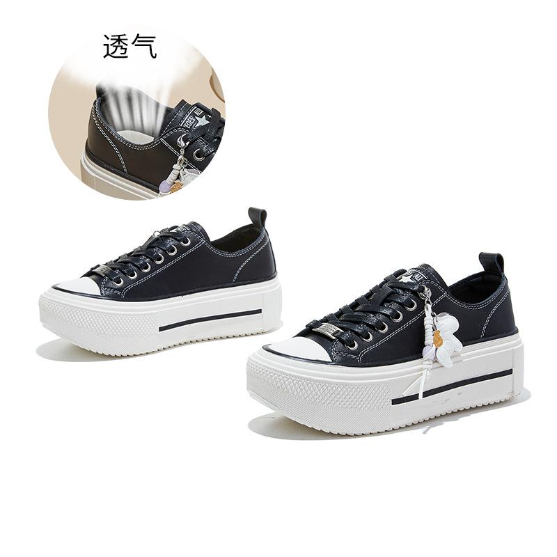 

The first layer of cowhide little white shoes women s spring new thick-soled heightening board shoes versatile sports shoes casual women s shoes trend 35 чёрный