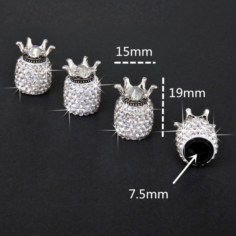 4PCS Car Wheel Tyre Valve Stem Caps Crown Dustproof Rhinestone Tire Valve Caps Diamond Shining Motorcycle Car Bling Accessories