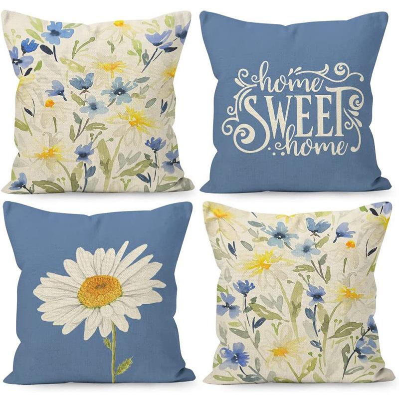 Year Daisy Flower Linen Pillow Case Home Decor Hydrangea Sofa Pillow Cushion
