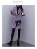 Petite Women's Mid-Length Lantern Sleeve Black Wool Coat - 2025 Korean Style for Autumn and Spring