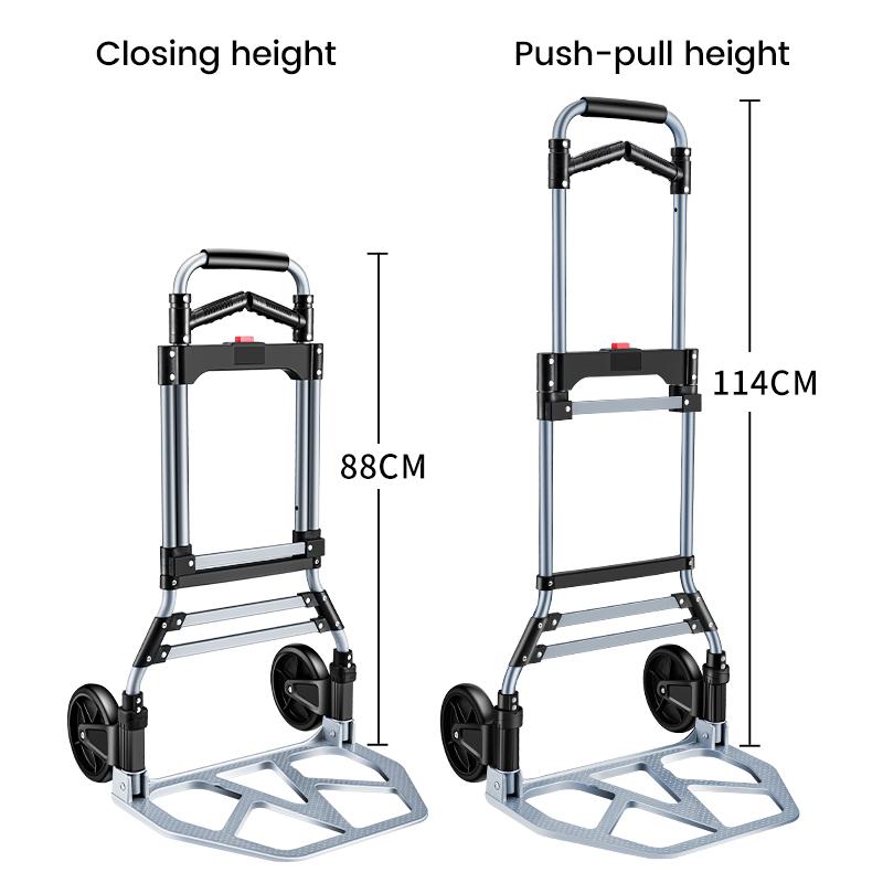 Folding Aluminum Hand Truck Dolly Cart 150KG Capacity Heavy Duty Two-Wheeled TPR Wheels Industrial Cargo Handling Storage