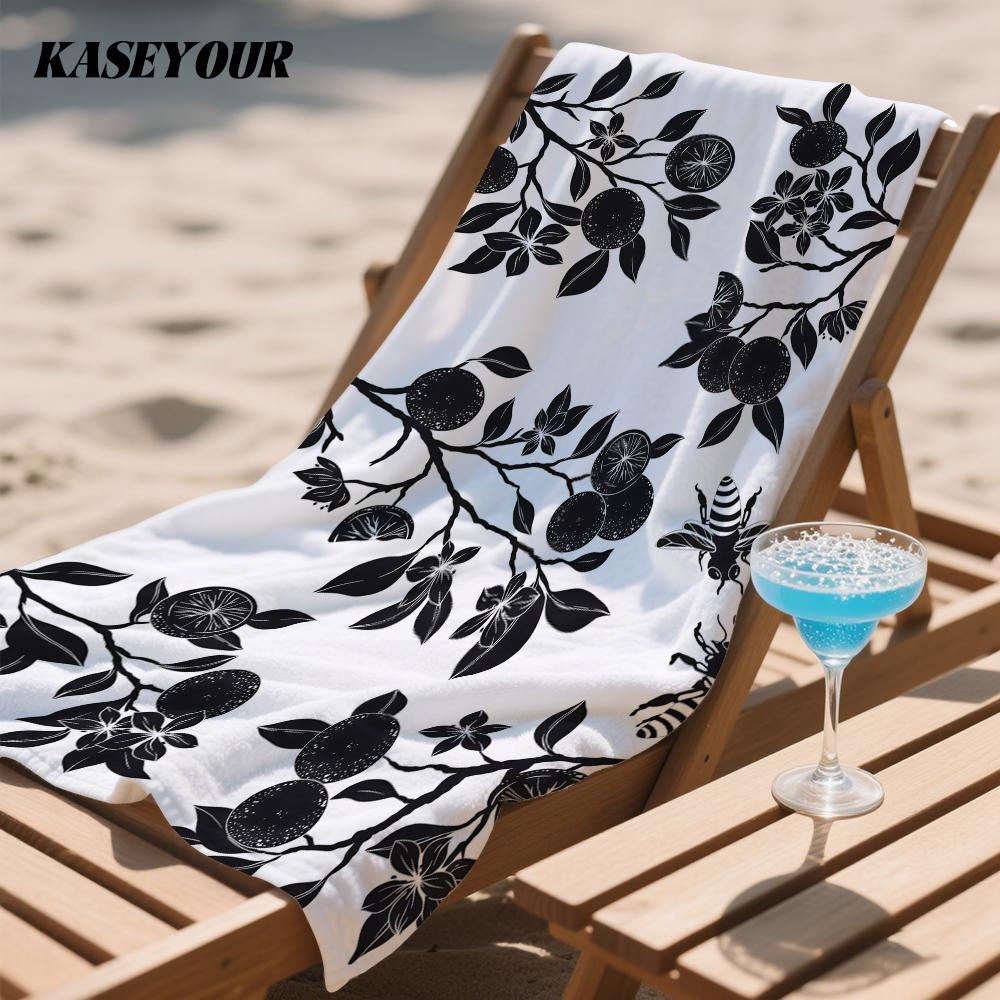 Black & White Citrus Oversized Microfiber Beach Towel Sand Proof Quick Dry, Absorbent for Swimming Pool Travel Camping