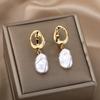 Korean Freshwater Pearl Geometric Round Earrings Freshwater Pearl Earrings
