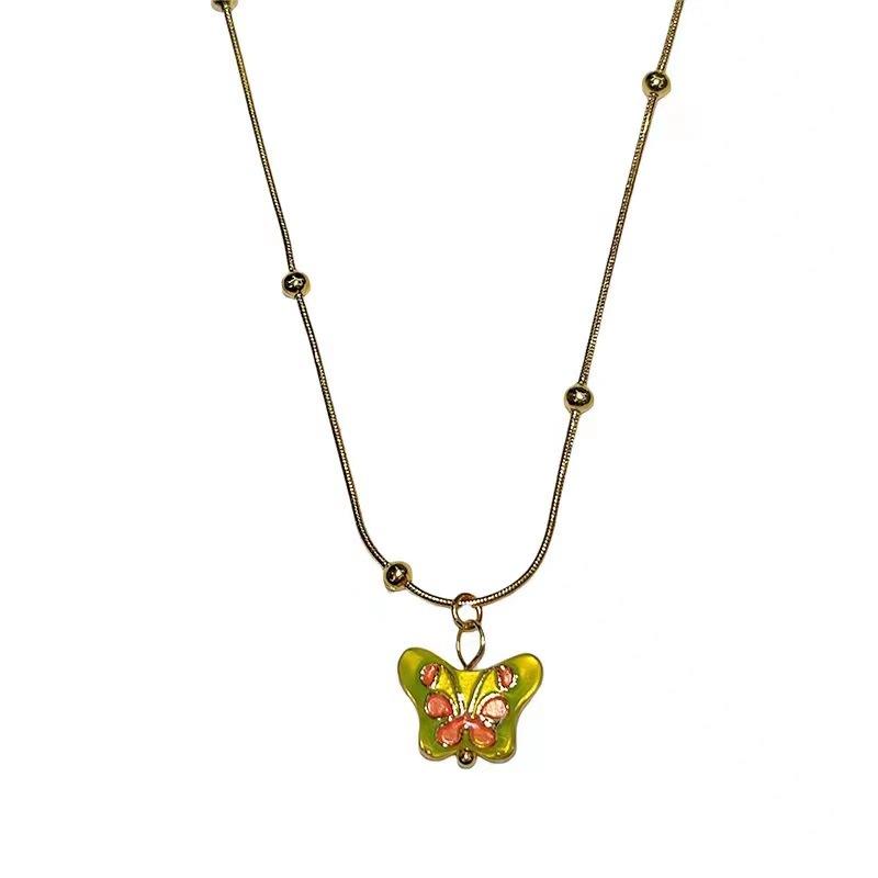New Chinese style oil drop butterfly necklace women s niche retro accessories ethnic style temperament collarbone chain pendant women