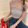 Women's Camisole Crop Top Floral Pleated Vest with Chest Pad