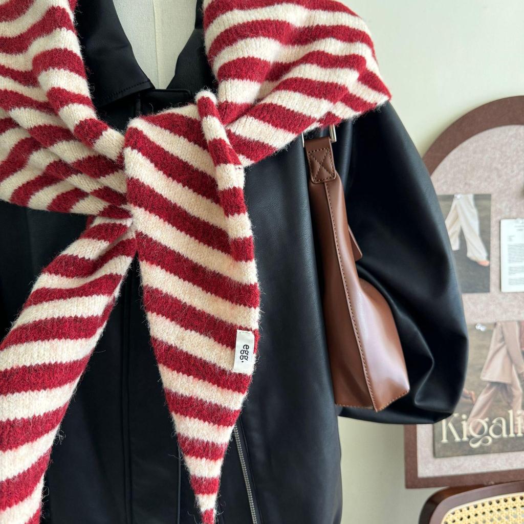 Wool Blend Stripe Triangle Neck Gaiter - Versatile, Warm, Soft Women's Scarf