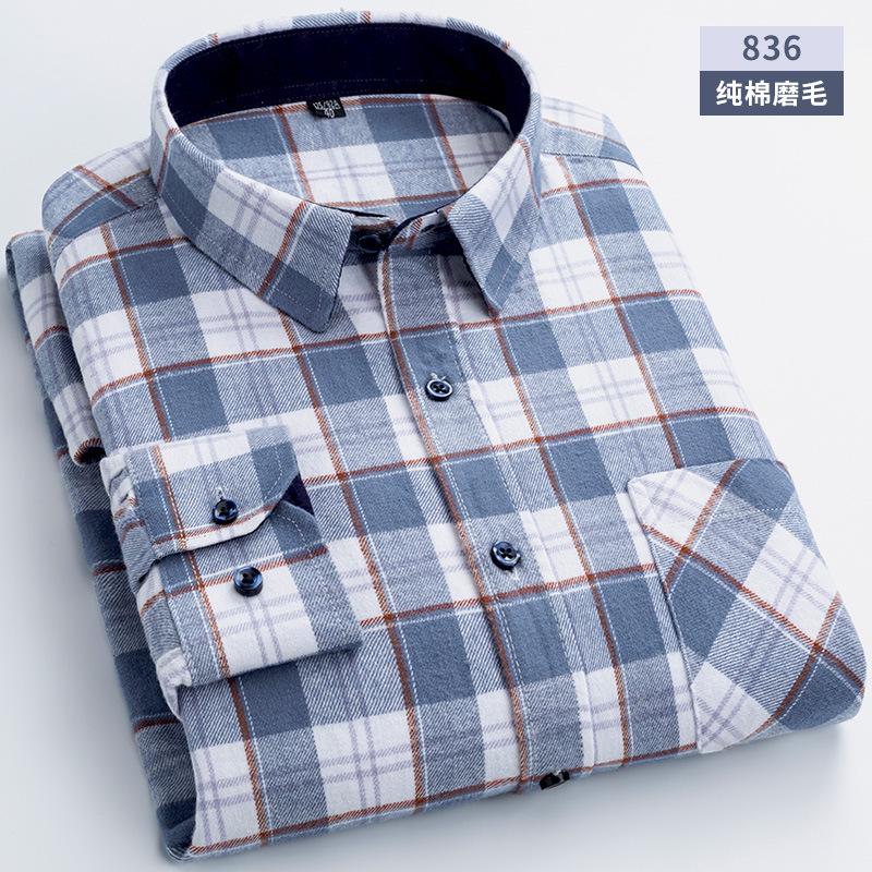 6XL Herbst/Winter Groß Herren 100% Baumwolle Karriert Gebürstet Langarmhemd Knitterarm Beständig Business Casual Bügelfrei Dick