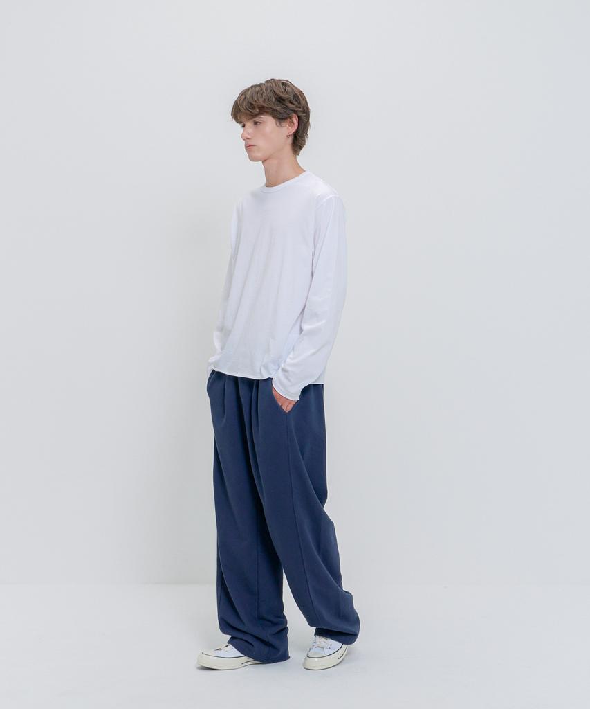 PSSHOPPER Curved Washed Wide Sweatpants [Navy]