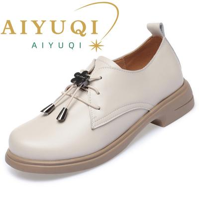 Scarpe primaverili da donna Tacco spesso Mocassini da donna in vera pelle Punta tonda casual Scarpe da lavoro stringate britanniche da donna