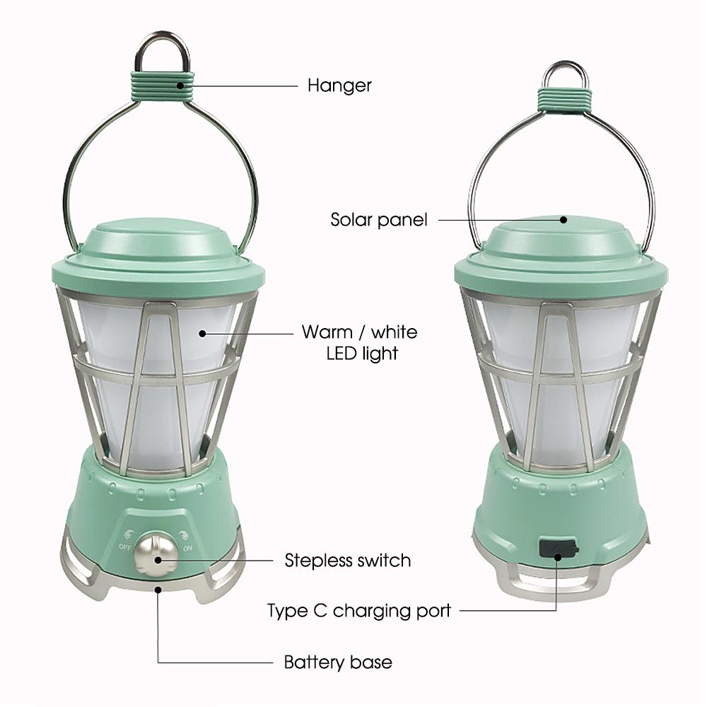 Outdoor Vintage Solar Hanging Lantern Camping Tent Lamp LED Night Light for Garden Patio Deck Yard Path