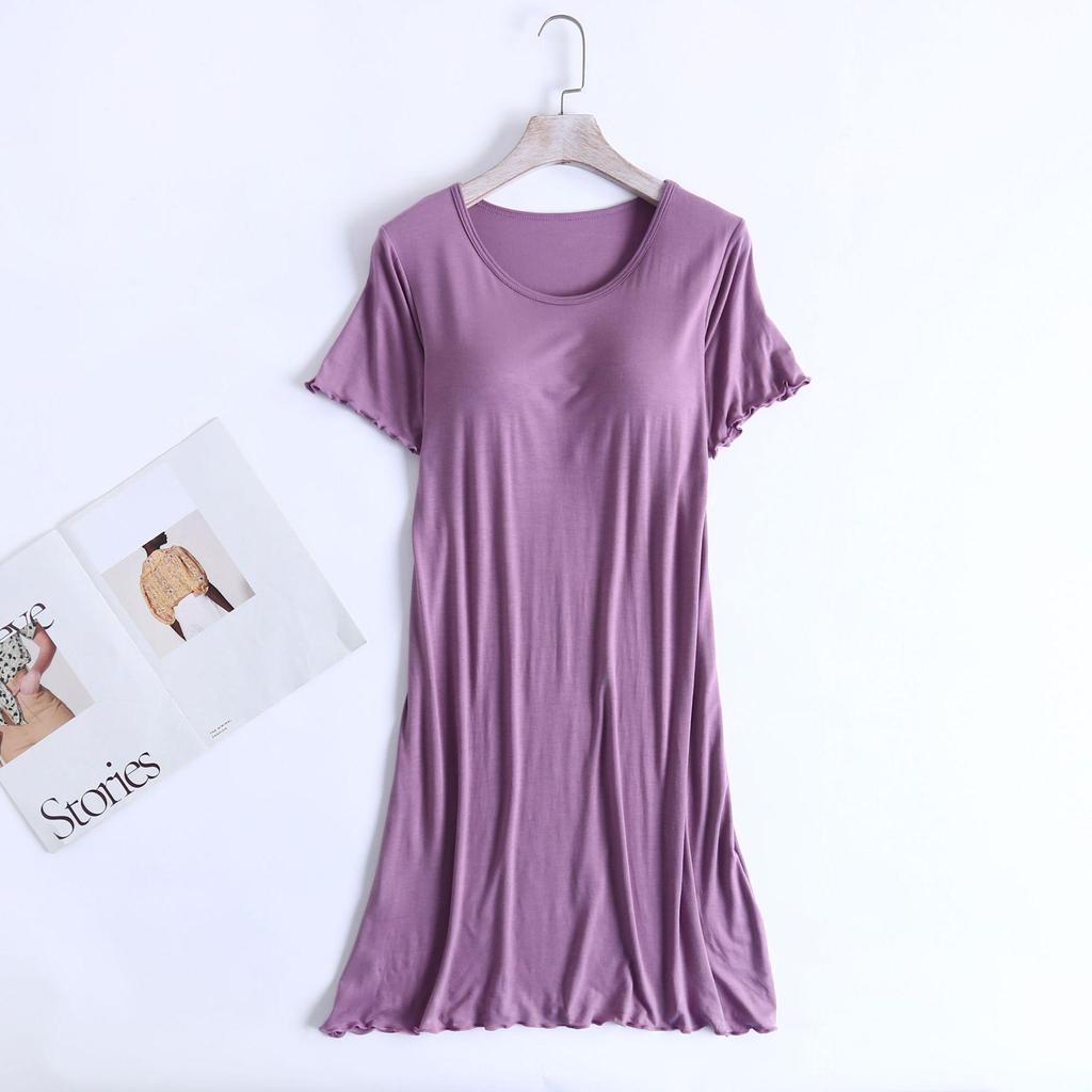 Women's Modal Nightgown with Ruffled Sleeves - Lightweight Pajamas or Casual Home Wear Dress