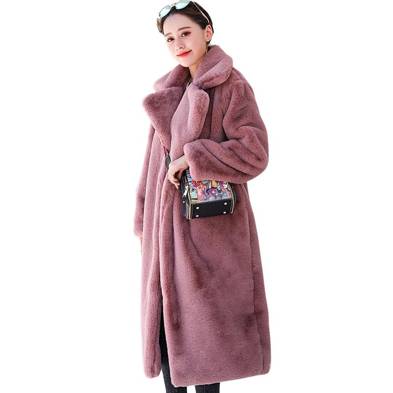 Cappotto invernale da donna in pelliccia sintetica di coniglio, cappotto lungo di lusso, con risvolto largo, soprabito spesso, caldo e di grandi dimensioni, in peluche