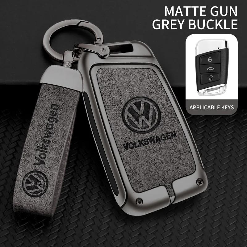 

For VW Zinc Alloy Leather Car Remote Key Case Full Cover Shell Fob Keychain For VW Volkswagen Passat B8 Tiguan Magotan Golf Ac
