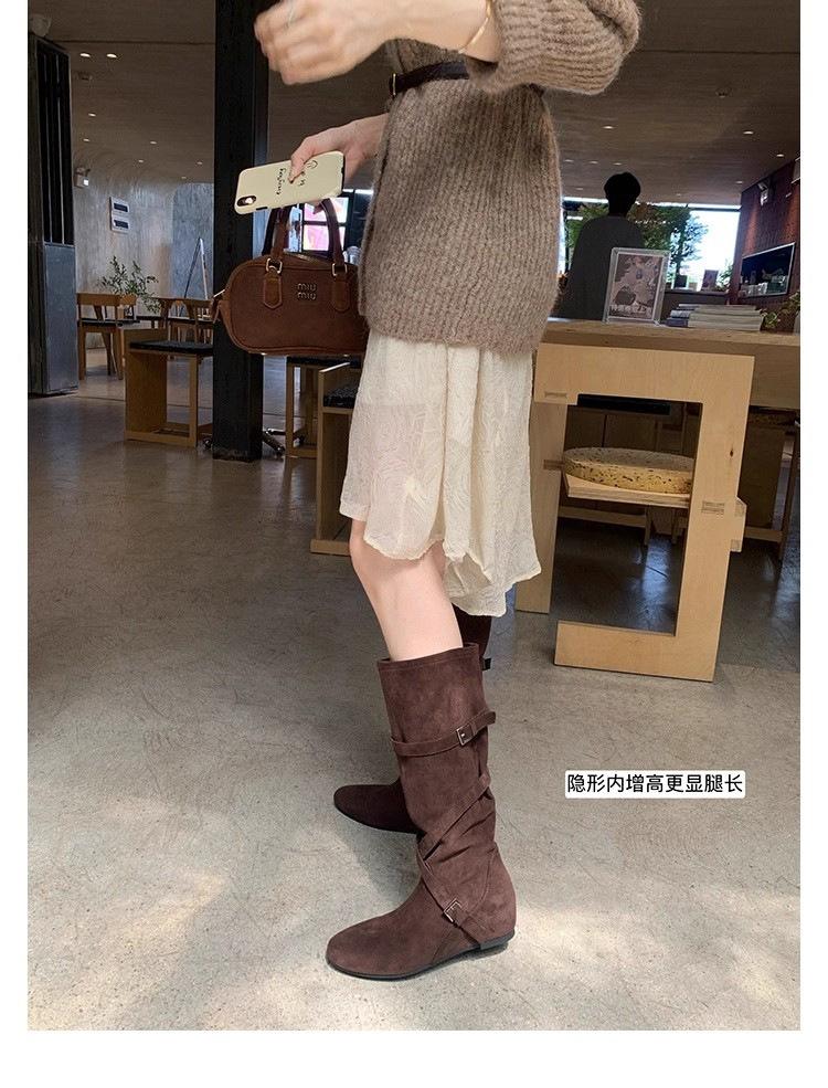 2025 Winter New Korean Version of Fashion Versatile Round Head Thick Heel Thick Sole Martin Boots Women's Skirt Comfortable Soft Sole
